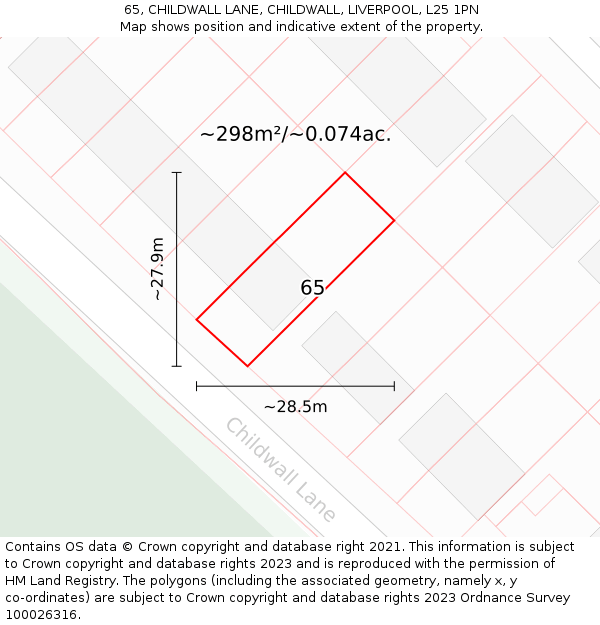 65, CHILDWALL LANE, CHILDWALL, LIVERPOOL, L25 1PN: Plot and title map