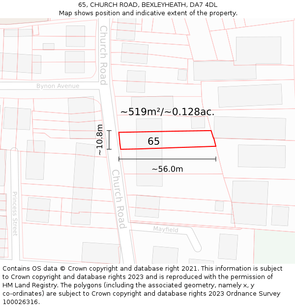 65, CHURCH ROAD, BEXLEYHEATH, DA7 4DL: Plot and title map