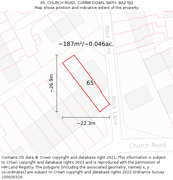 65, CHURCH ROAD, COMBE DOWN, BATH, BA2 5JQ: Plot and title map