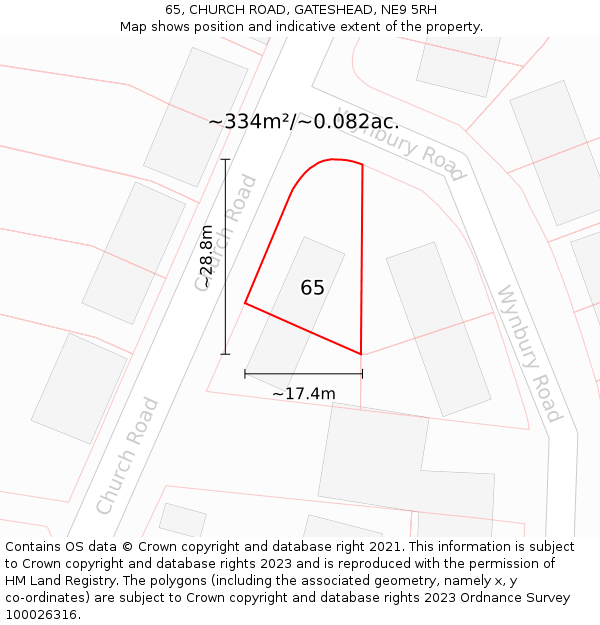 65, CHURCH ROAD, GATESHEAD, NE9 5RH: Plot and title map