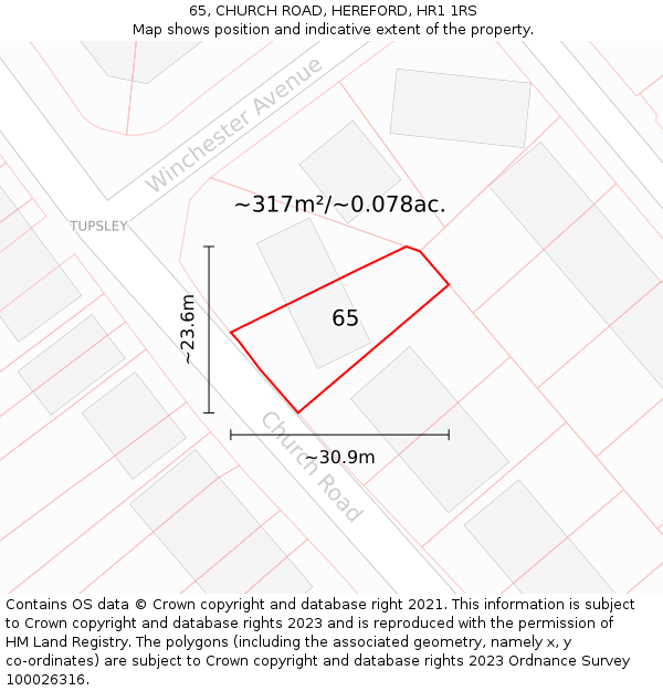 65, CHURCH ROAD, HEREFORD, HR1 1RS: Plot and title map