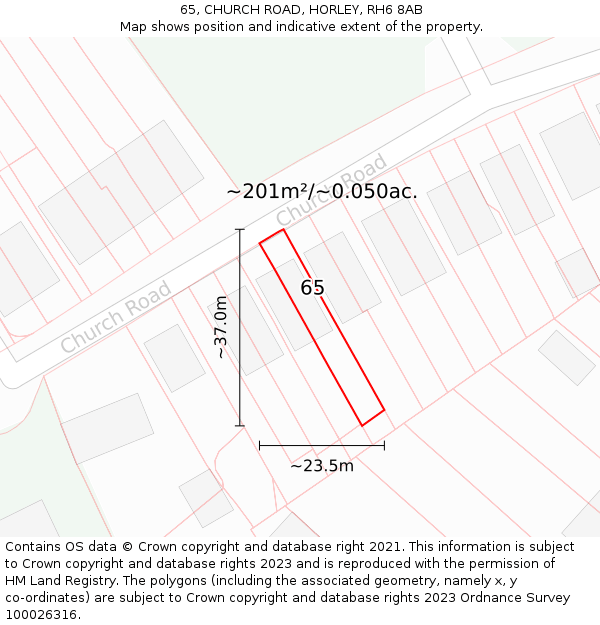 65, CHURCH ROAD, HORLEY, RH6 8AB: Plot and title map