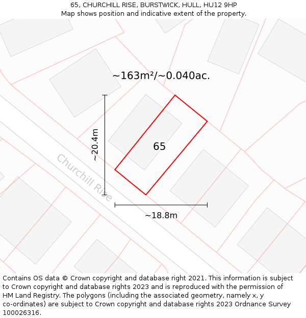 65, CHURCHILL RISE, BURSTWICK, HULL, HU12 9HP: Plot and title map