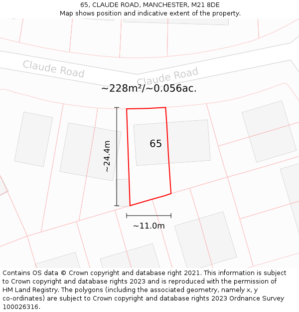 65, CLAUDE ROAD, MANCHESTER, M21 8DE: Plot and title map