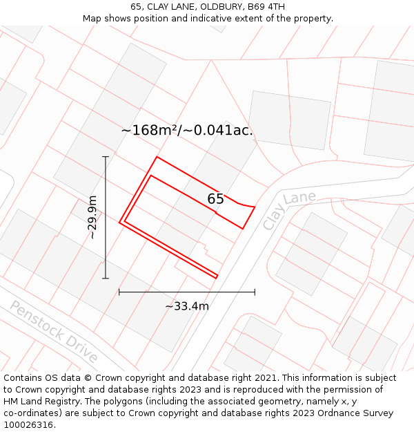 65, CLAY LANE, OLDBURY, B69 4TH: Plot and title map