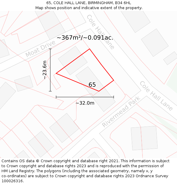 65, COLE HALL LANE, BIRMINGHAM, B34 6HL: Plot and title map