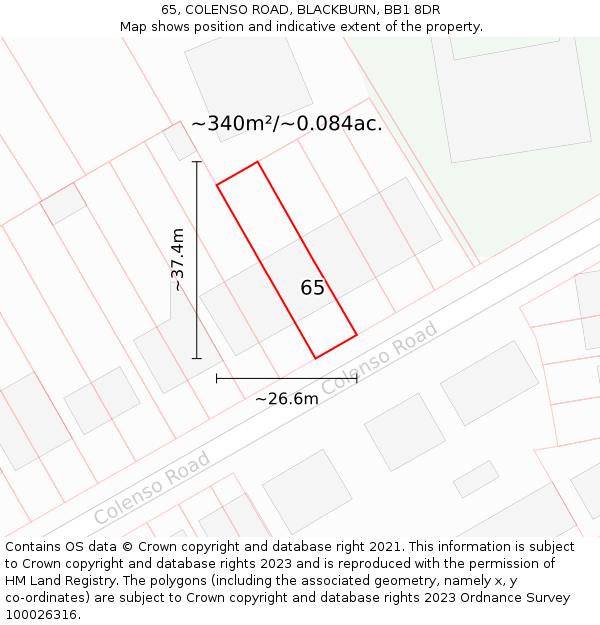 65, COLENSO ROAD, BLACKBURN, BB1 8DR: Plot and title map