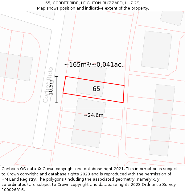 65, CORBET RIDE, LEIGHTON BUZZARD, LU7 2SJ: Plot and title map