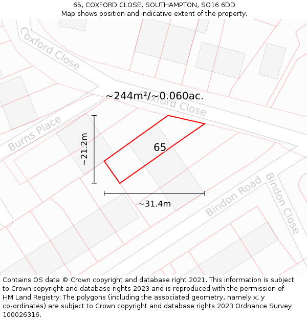 65, COXFORD CLOSE, SOUTHAMPTON, SO16 6DD: Plot and title map