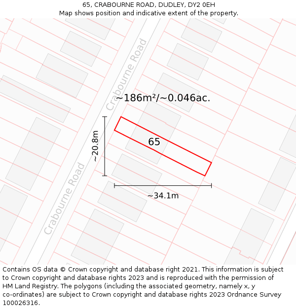 65, CRABOURNE ROAD, DUDLEY, DY2 0EH: Plot and title map