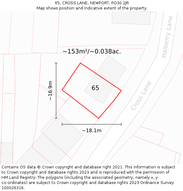 65, CROSS LANE, NEWPORT, PO30 2JR: Plot and title map