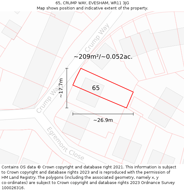 65, CRUMP WAY, EVESHAM, WR11 3JG: Plot and title map