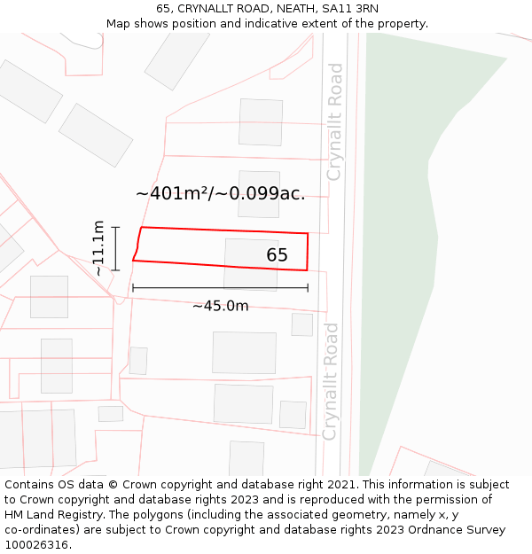 65, CRYNALLT ROAD, NEATH, SA11 3RN: Plot and title map