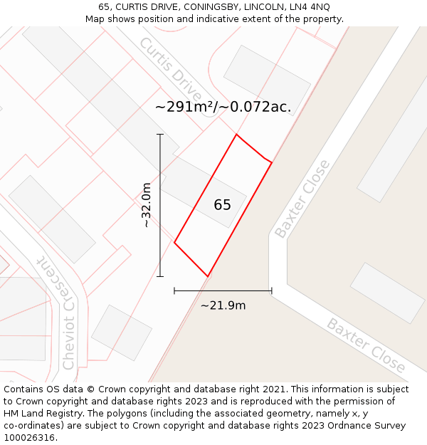 65, CURTIS DRIVE, CONINGSBY, LINCOLN, LN4 4NQ: Plot and title map