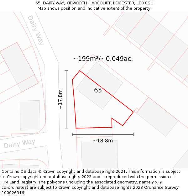 65, DAIRY WAY, KIBWORTH HARCOURT, LEICESTER, LE8 0SU: Plot and title map