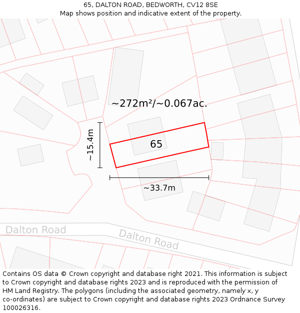 65, DALTON ROAD, BEDWORTH, CV12 8SE: Plot and title map