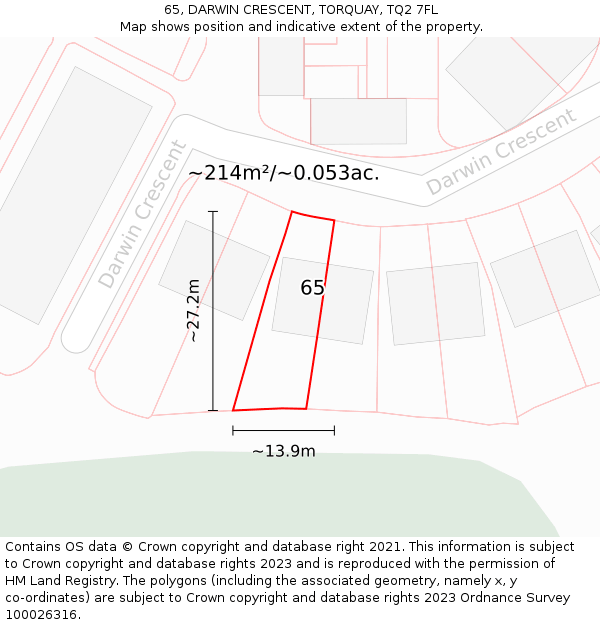 65, DARWIN CRESCENT, TORQUAY, TQ2 7FL: Plot and title map