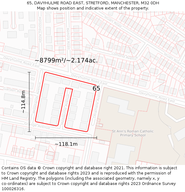 65, DAVYHULME ROAD EAST, STRETFORD, MANCHESTER, M32 0DH: Plot and title map