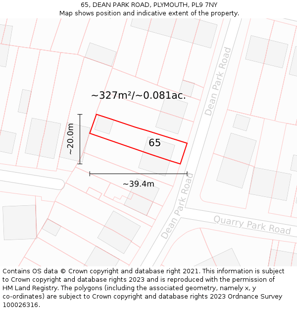 65, DEAN PARK ROAD, PLYMOUTH, PL9 7NY: Plot and title map