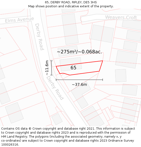 65, DERBY ROAD, RIPLEY, DE5 3HS: Plot and title map