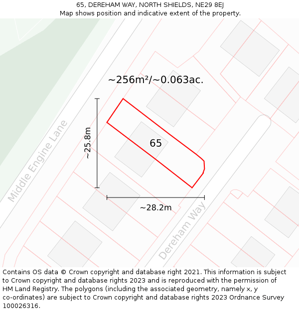 65, DEREHAM WAY, NORTH SHIELDS, NE29 8EJ: Plot and title map