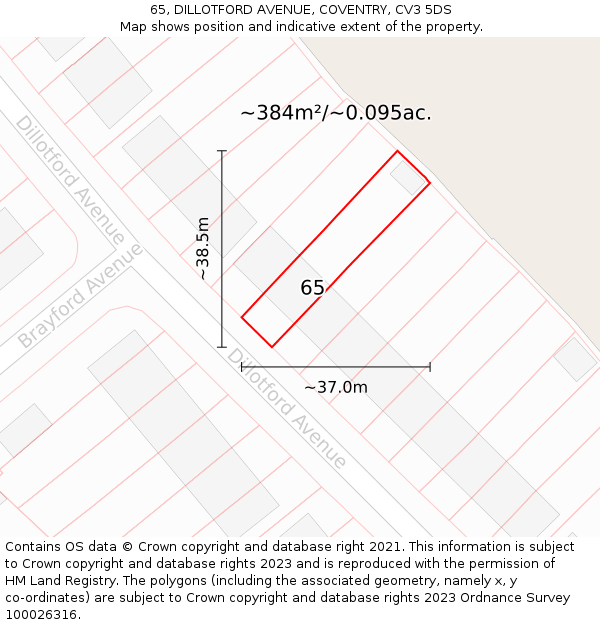 65, DILLOTFORD AVENUE, COVENTRY, CV3 5DS: Plot and title map