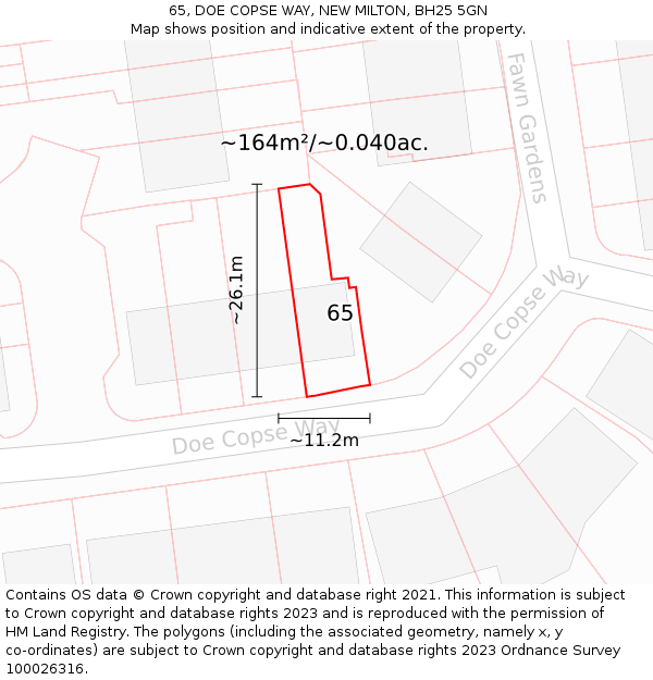 65, DOE COPSE WAY, NEW MILTON, BH25 5GN: Plot and title map