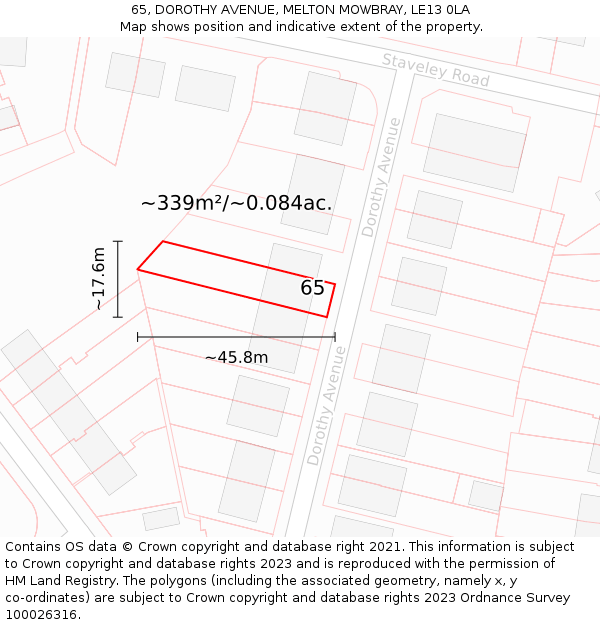 65, DOROTHY AVENUE, MELTON MOWBRAY, LE13 0LA: Plot and title map