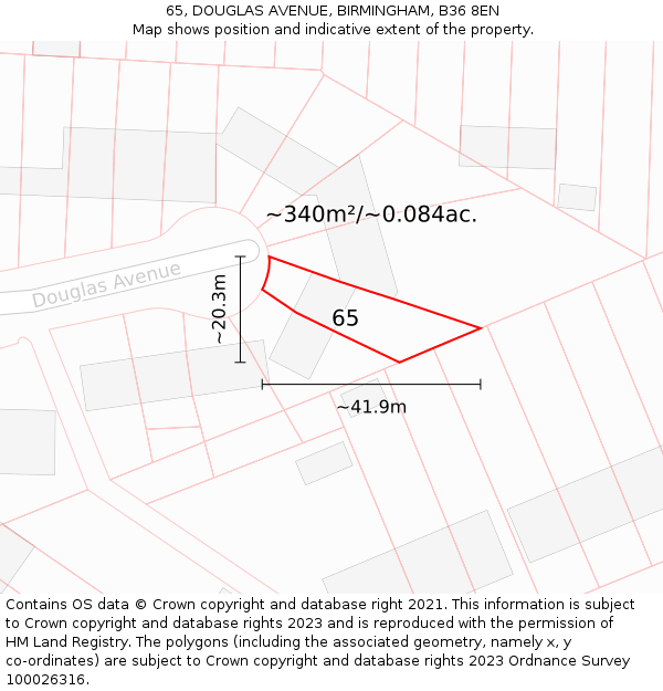 65, DOUGLAS AVENUE, BIRMINGHAM, B36 8EN: Plot and title map