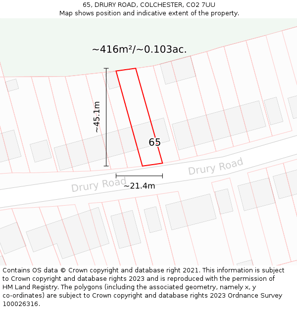 65, DRURY ROAD, COLCHESTER, CO2 7UU: Plot and title map