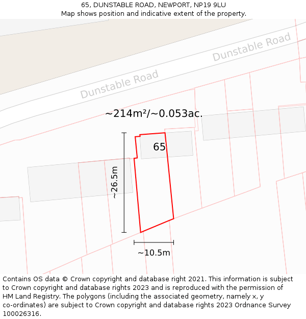 65, DUNSTABLE ROAD, NEWPORT, NP19 9LU: Plot and title map