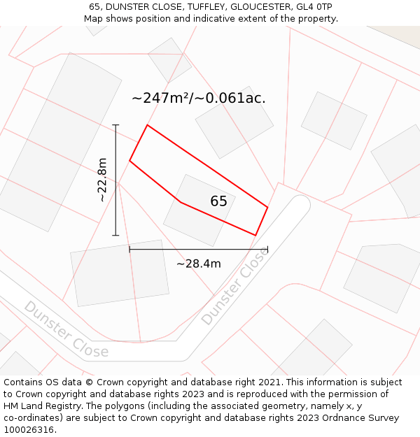 65, DUNSTER CLOSE, TUFFLEY, GLOUCESTER, GL4 0TP: Plot and title map