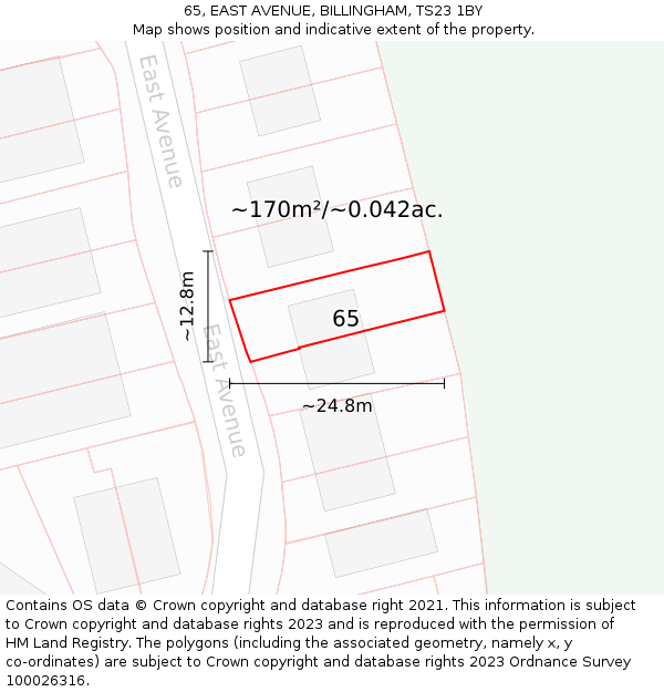 65, EAST AVENUE, BILLINGHAM, TS23 1BY: Plot and title map