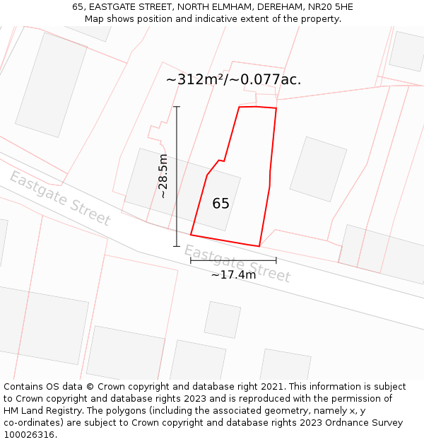 65, EASTGATE STREET, NORTH ELMHAM, DEREHAM, NR20 5HE: Plot and title map