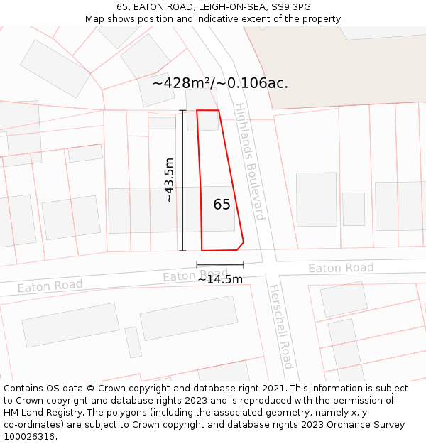 65, EATON ROAD, LEIGH-ON-SEA, SS9 3PG: Plot and title map