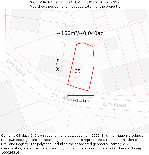 65, ELM ROAD, FOLKSWORTH, PETERBOROUGH, PE7 3SX: Plot and title map