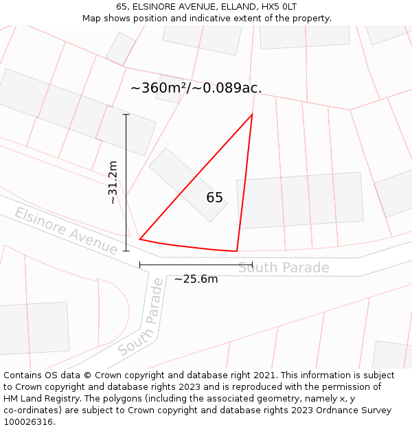 65, ELSINORE AVENUE, ELLAND, HX5 0LT: Plot and title map