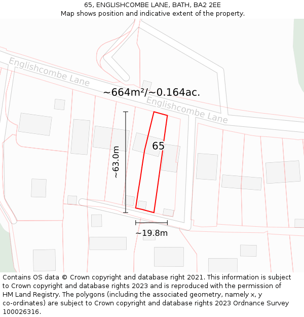 65, ENGLISHCOMBE LANE, BATH, BA2 2EE: Plot and title map