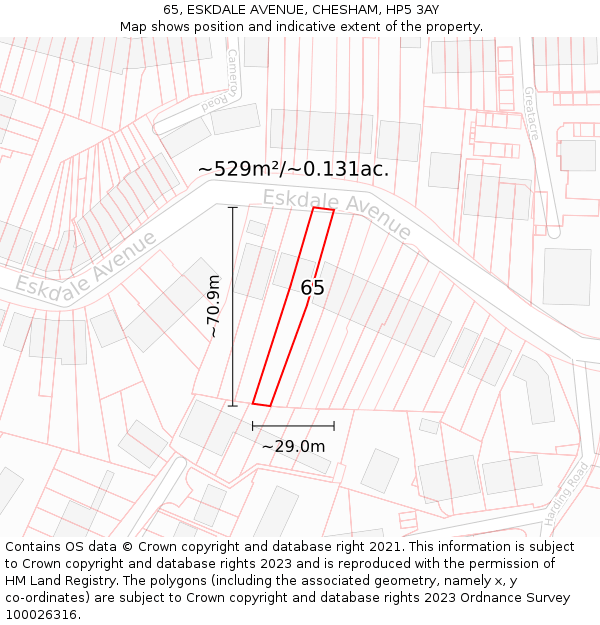 65, ESKDALE AVENUE, CHESHAM, HP5 3AY: Plot and title map