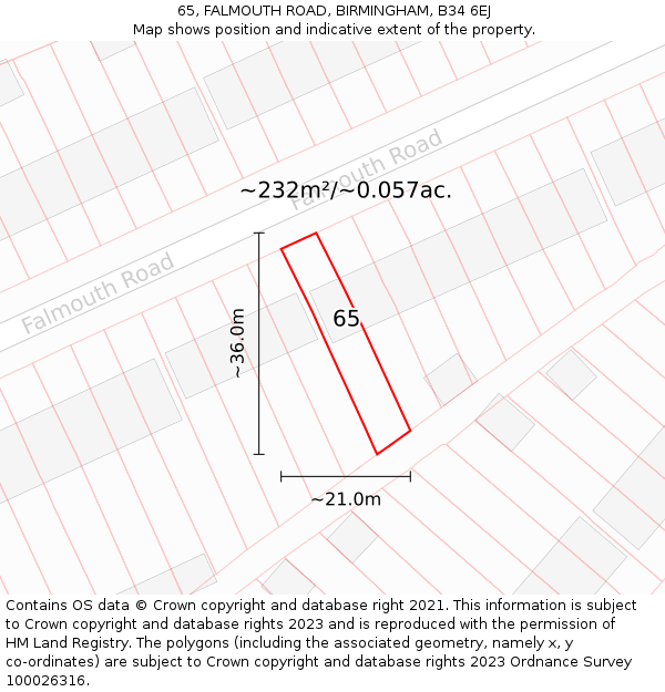 65, FALMOUTH ROAD, BIRMINGHAM, B34 6EJ: Plot and title map