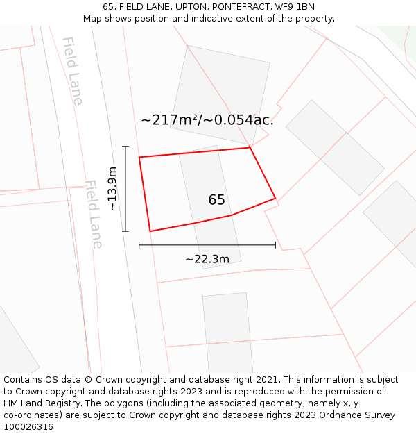 65, FIELD LANE, UPTON, PONTEFRACT, WF9 1BN: Plot and title map