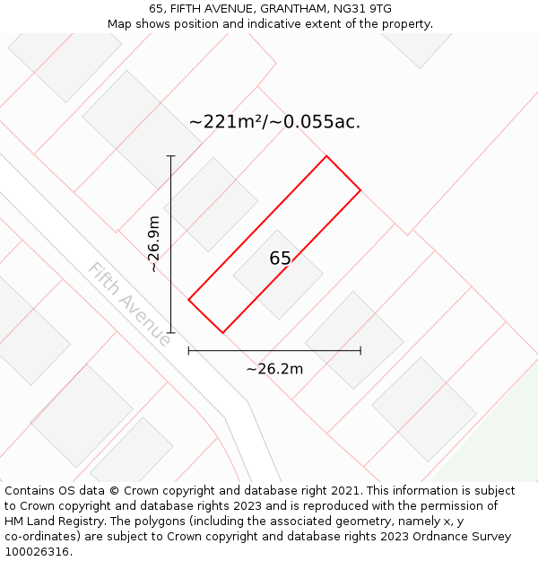 65, FIFTH AVENUE, GRANTHAM, NG31 9TG: Plot and title map