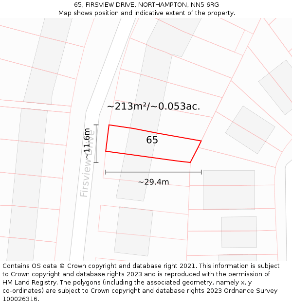 65, FIRSVIEW DRIVE, NORTHAMPTON, NN5 6RG: Plot and title map