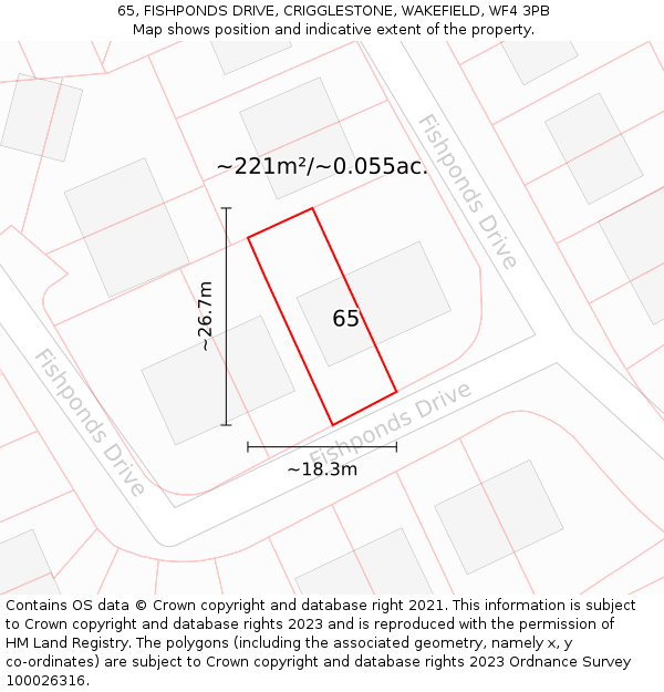 65, FISHPONDS DRIVE, CRIGGLESTONE, WAKEFIELD, WF4 3PB: Plot and title map