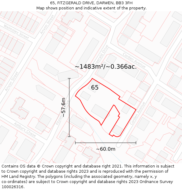 65, FITZGERALD DRIVE, DARWEN, BB3 3FH: Plot and title map