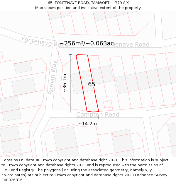 65, FONTENAYE ROAD, TAMWORTH, B79 8JX: Plot and title map