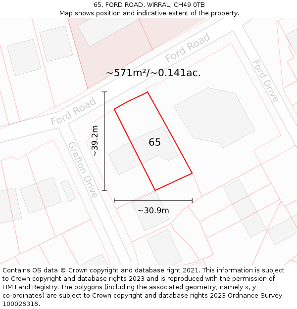 65, FORD ROAD, WIRRAL, CH49 0TB: Plot and title map