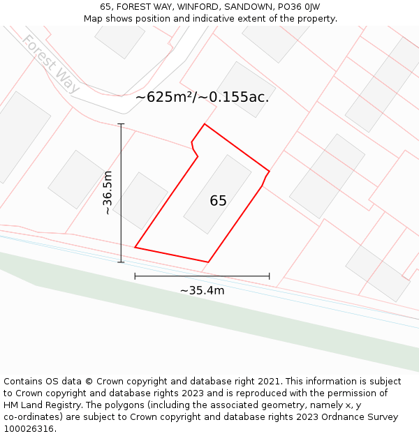 65, FOREST WAY, WINFORD, SANDOWN, PO36 0JW: Plot and title map