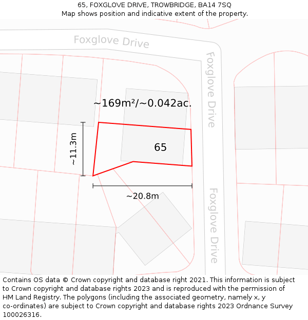 65, FOXGLOVE DRIVE, TROWBRIDGE, BA14 7SQ: Plot and title map