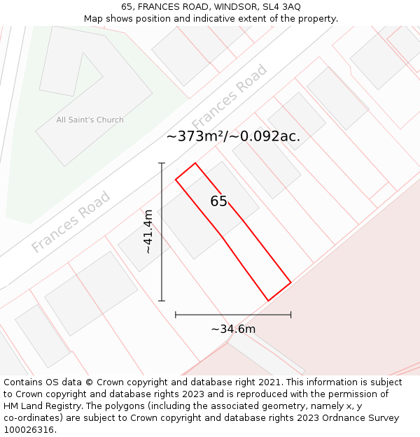 65, FRANCES ROAD, WINDSOR, SL4 3AQ: Plot and title map